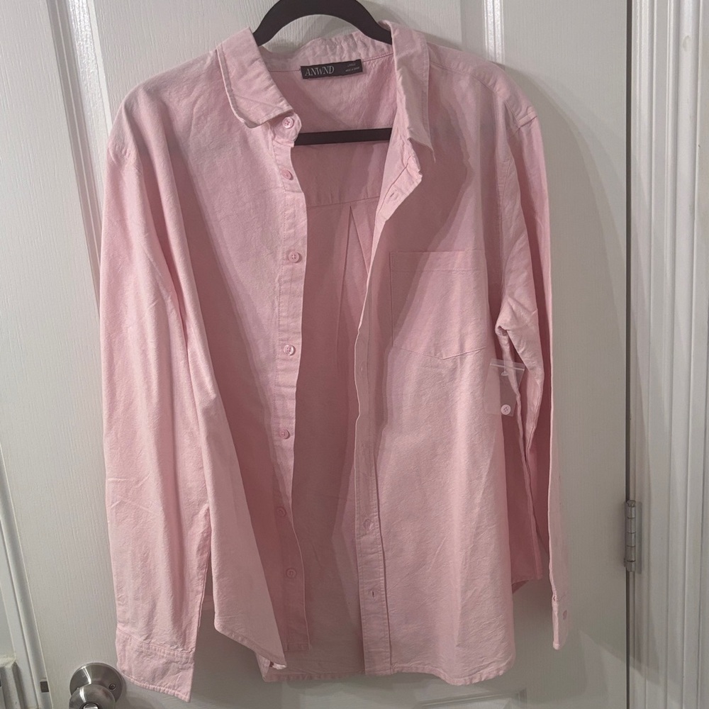 ANWND Simon’s NWOT L Cotton Women’s Baby Pink Oxford Style Button Down Shirt